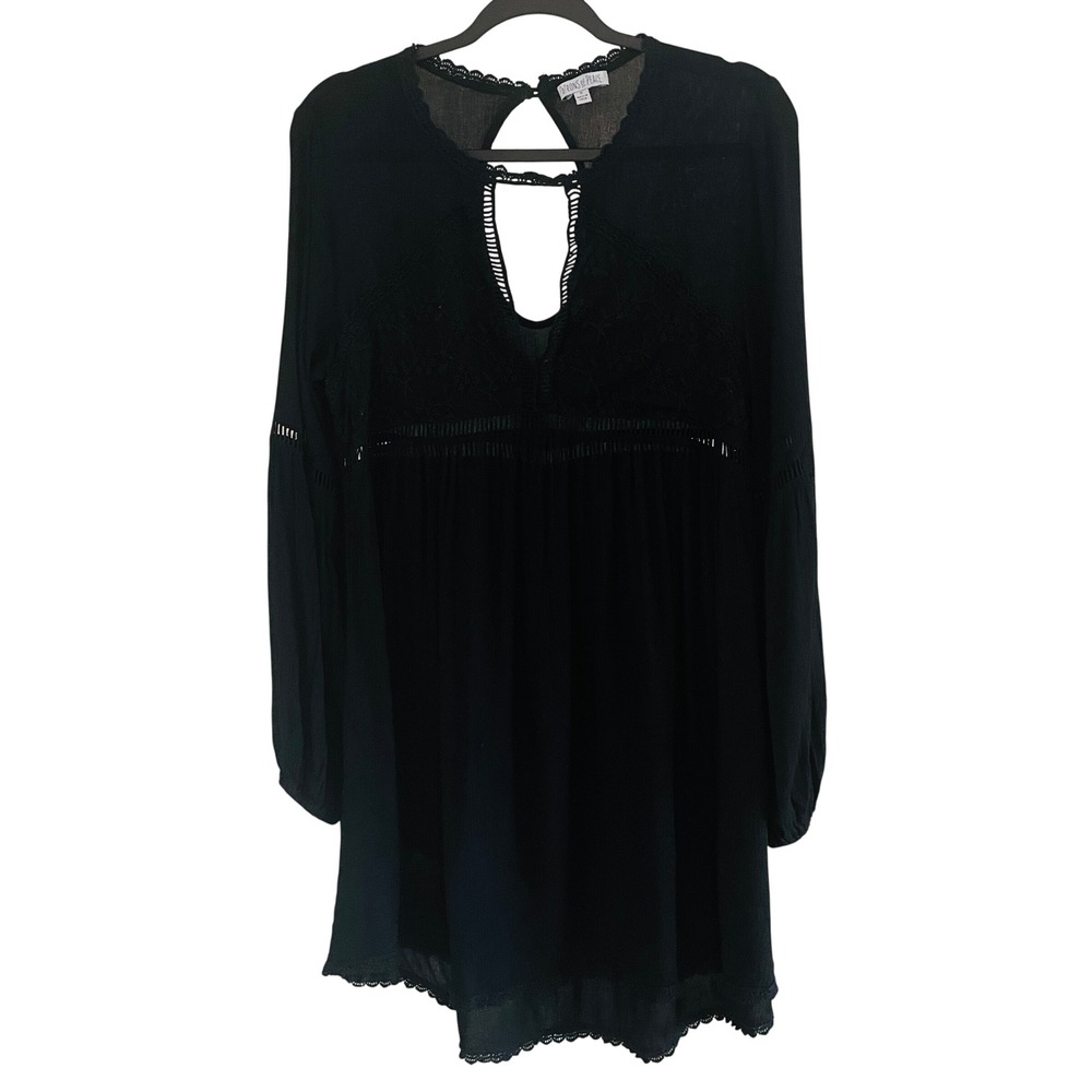 Whimsigoth Witchy Embroidered Crochet Mini Dress S Black Long Sleeve Goth Vamp